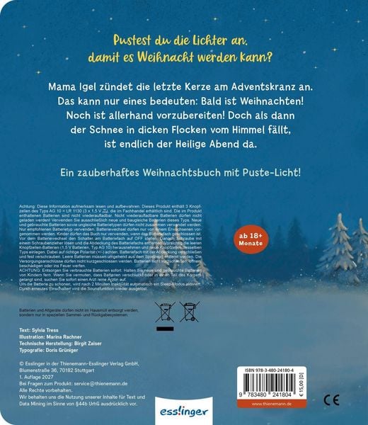 Produktbild: Mein Puste-Licht-Buch: Wenn im Dunkeln Weihnachtslichter funkeln
