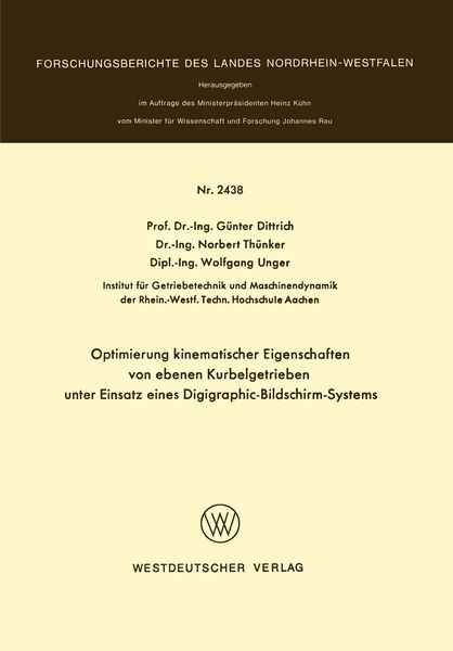 Produktbild: Optimierung kinematischer Eigenschaften von ebenen Kurbelgetrieben unter Einsatz eines Digigraphic-Bildschirm-Systems