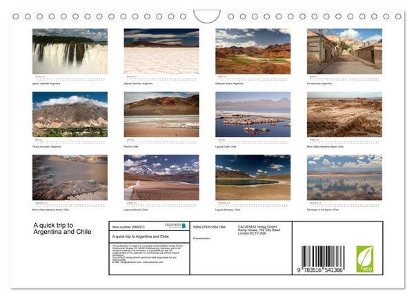 Produktbild: A quick trip to Argentina and Chile (Wall Calendar 2026 DIN A4 landscape), CALVENDO 12 Month Wall Calendar