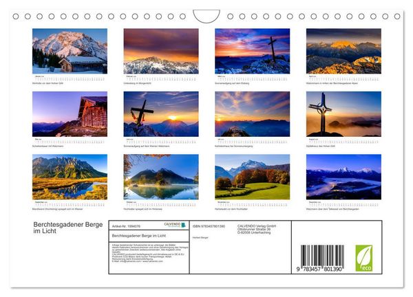 Produktbild: Berchtesgadener Berge im Licht (Wandkalender 2026 DIN A4 quer), CALVENDO Monatskalender
