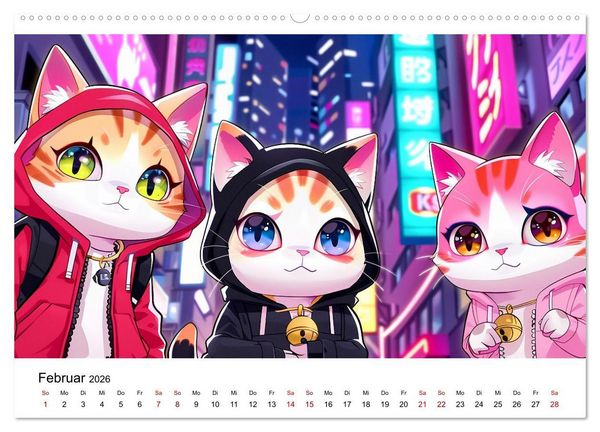 Produktbild: Anime Cats (hochwertiger Premium Wandkalender 2026 DIN A2 quer), Kunstdruck in Hochglanz