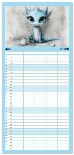 Produktbild: Familienplaner 2026 - Dinozauber &ndash; Wenn Urzeitbewohner zu Freunden werden mit 5 Spalten (Wandkalender, 21 x 45 cm) CALVENDO