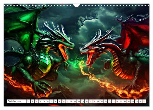 Produktbild: Drachen - Gef&uuml;rchtete, aber nicht immer b&ouml;se Fabelwesen (Wandkalender 2026 DIN A3 quer), CALVENDO Monatskalender