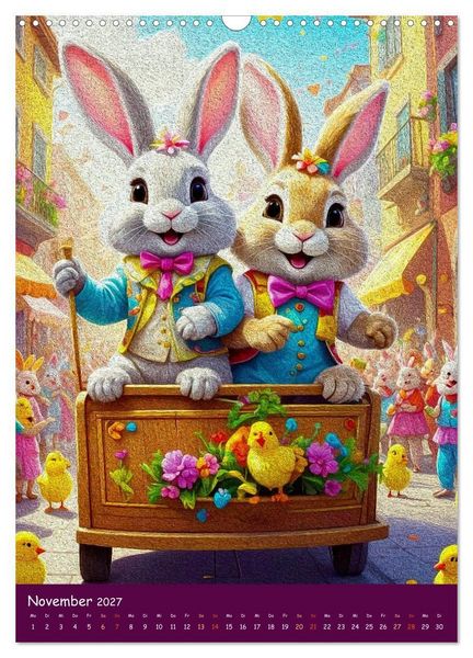 Produktbild: Osterhasen im Jahreskreis 12 Monate Hasenquatsch (Wandkalender 2027 DIN A3 hoch), CALVENDO Monatskalender