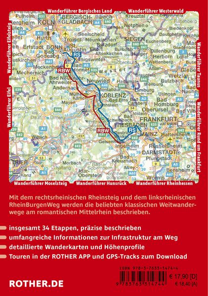 Produktbild: ROTHER Wanderf&uuml;hrer Rheinsteig - RheinBurgenWeg. 34 Etappen auf den Weitwanderwegen rechts und links des romantischen Mittelrheins