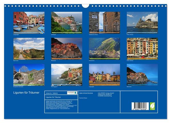 Produktbild: Ligurien f&uuml;r Tr&auml;umer (Wandkalender 2026 DIN A3 quer), CALVENDO Monatskalender