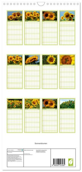 Produktbild: Familienplaner 2026 - Sonnenblumen mit 5 Spalten (Wandkalender, 21 x 45 cm) CALVENDO
