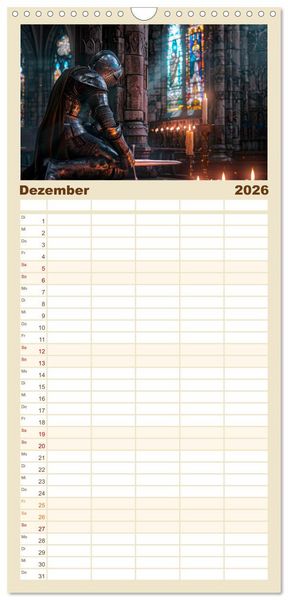 Produktbild: Familienplaner 2026 - Ritter - Legenden aus Stahl und Ehre mit 5 Spalten (Wandkalender, 21 x 45 cm) CALVENDO