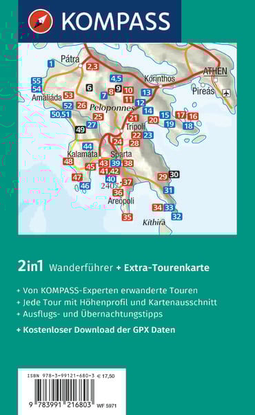 Produktbild: KOMPASS Wanderführer Peloponnes, 55 Touren mit Extra-Tourenkarte
