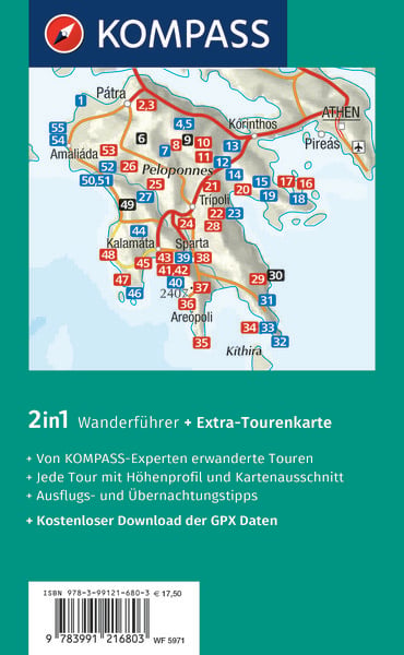 Produktbild: KOMPASS Wanderf&uuml;hrer Peloponnes, 55 Touren