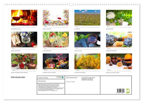 Produktbild: Weinkalender (Wandkalender 2026 DIN A2 quer), CALVENDO Monatskalender