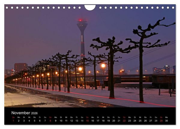 Produktbild: D&uuml;sseldorf Abendstimmungen und Nachtansichten (Wandkalender 2026 DIN A4 quer), CALVENDO Monatskalender