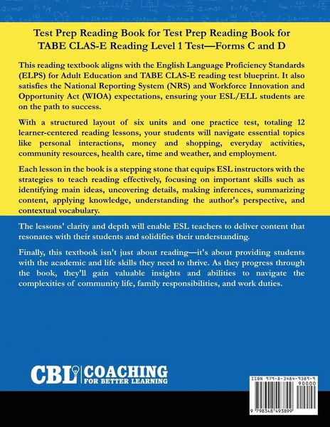 Produktbild: Test Prep Textbook for TABE CLAS-E Reading Level 1 Test-Forms C and D