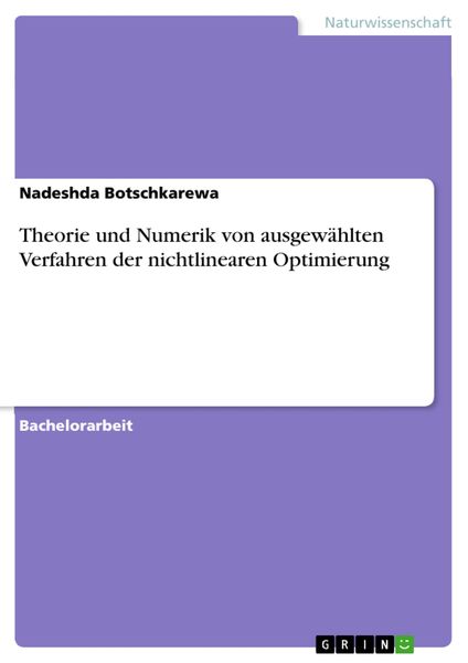 Produktbild: Theorie und Numerik von ausgew&auml;hlten Verfahren der nichtlinearen Optimierung