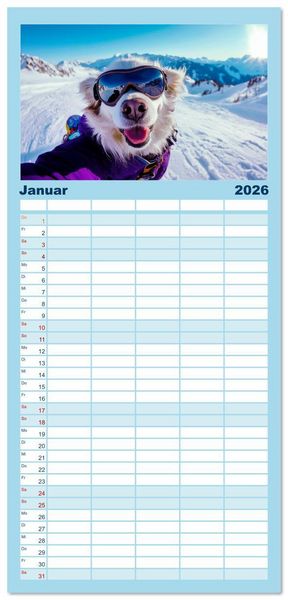 Produktbild: Familienplaner 2026 - HUNDE-SELFIES Tierischer Outdoorspa&szlig; mit 5 Spalten (Wandkalender, 21 x 45 cm) CALVENDO