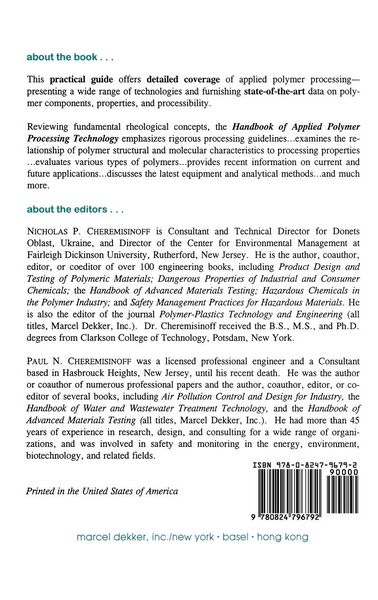 Produktbild: Handbook of Applied Polymer Processing Technology