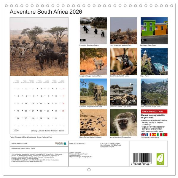 Produktbild: Adventure South Africa 2026 (Wall Calendar 2026 12 &times; 12 Inch) CALVENDO 12 Month Wall Calendar