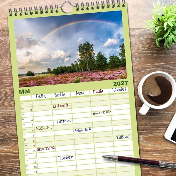 Produktbild: Familienplaner 2027 - Romantische Heidebl&uuml;te mit 5 Spalten (Wandkalender, 21 x 45 cm) CALVENDO