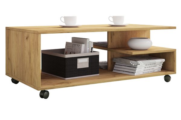 Produktbild: Holz Sofatisch Couchtisch Rollen rollbar Stango XL