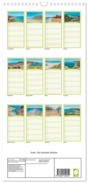 Produktbild: Familienplaner 2027 - Kreta - Die sch&ouml;nsten Str&auml;nde mit 5 Spalten (Wandkalender, 21 x 45 cm) CALVENDO