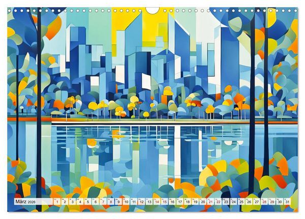 Produktbild: Kubistische Stadtlandschaften - Geometrische Urban Art am Wasser (Wandkalender 2026 DIN A3 quer), CALVENDO Monatskalender
