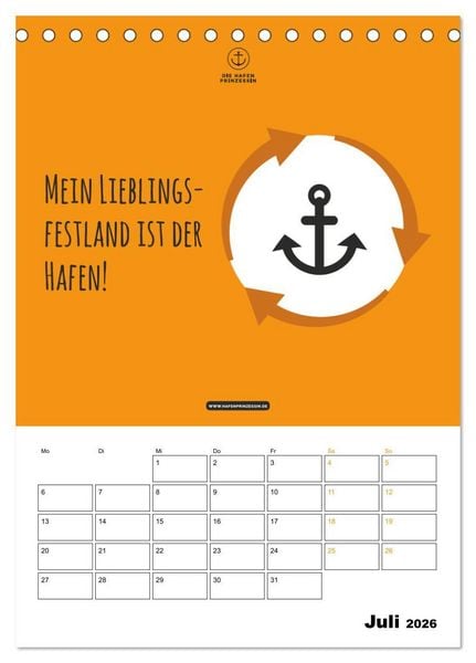 Produktbild: hafenprinzessin: Ankertr&auml;ume & Meer - Der moderne Zitate-Wandkalender f&uuml;r maritime Lebensmomente! (Tischkalender 2026 DIN A5 hoch), CALVENDO Monatskalender