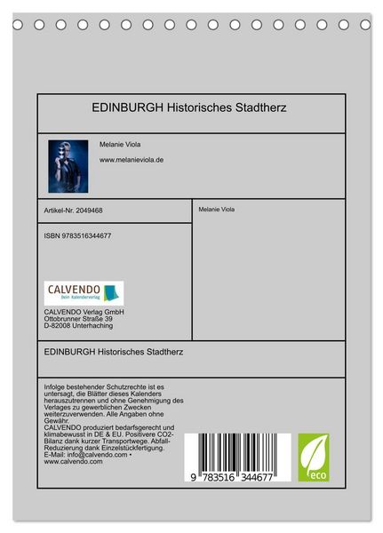 Produktbild: EDINBURGH Historisches Stadtherz (Tischkalender 2026 DIN A5 hoch), CALVENDO Monatskalender