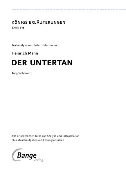 Produktbild: Der Untertan von Heinrich Mann - Textanalyse und Interpretation