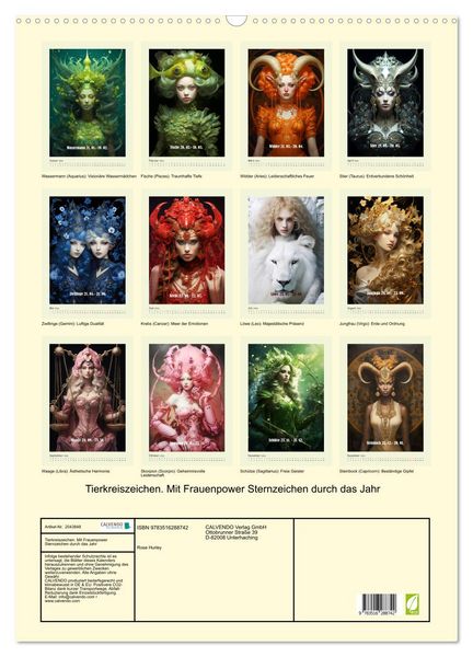 Produktbild: Tierkreiszeichen. Mit Frauenpower Sternzeichen durch das Jahr (Wandkalender 2026 DIN A2 hoch), CALVENDO Monatskalender