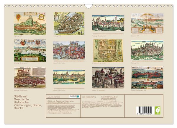 Produktbild: St&auml;dte mit Geschichte: Historische Zeichnungen, Stiche, Drucke (Wandkalender 2026 DIN A3 quer), CALVENDO Monatskalender