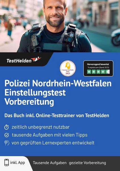 Produktbild: Polizei Nordrhein-Westfalen Einstellungstest Vorbereitung: Das Buch inkl. Online-Testtrainer von TestHelden |