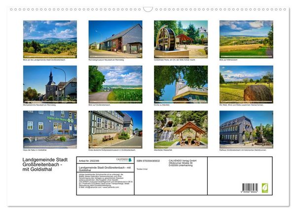 Produktbild: Landgemeinde Stadt Gro&szlig;breitenbach - mit Goldisthal (Wandkalender 2027 DIN A2 quer), CALVENDO Monatskalender