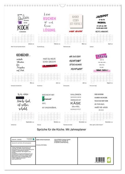 Produktbild: Spr&uuml;che f&uuml;r die K&uuml;che. Mit Jahresplaner (Wandkalender 2026 DIN A2 hoch), CALVENDO Monatskalender