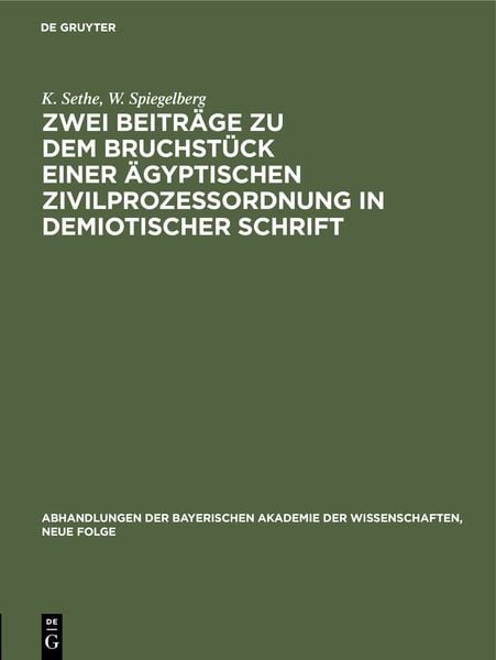 Produktbild: Zwei Beitr&auml;ge zu dem Bruchst&uuml;ck einer &auml;gyptischen Zivilproze&szlig;ordnung in demiotischer Schrift