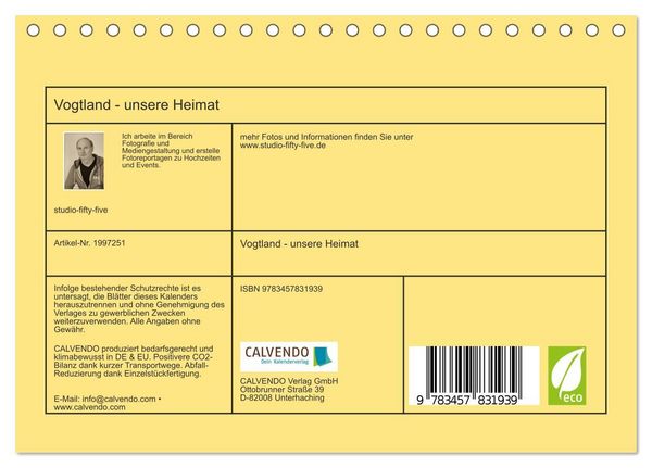Produktbild: Vogtland - unsere Heimat (Tischkalender 2026 DIN A5 quer), CALVENDO Monatskalender