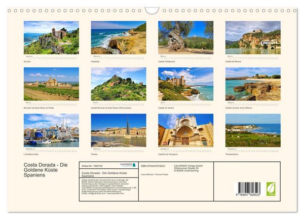 Produktbild: Costa Dorada - Die Goldene K&uuml;ste Spaniens (Wandkalender 2026 DIN A3 quer), CALVENDO Monatskalender