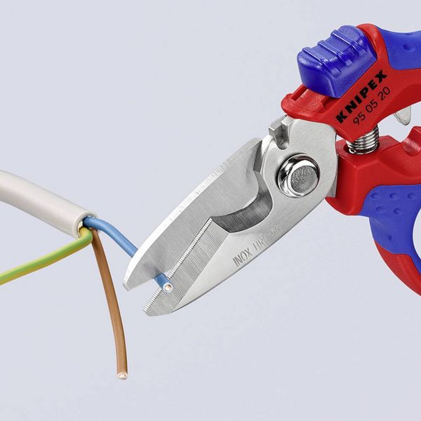 Produktbild: Knipex KNIPEX 95 05 20 SB Gewinkelte Elektrikerschere mit Mehrkomponenten-H&uuml;llen, glasfaserverst&auml;rkt spiegelpoliert 180 mm 95 05 20 SB