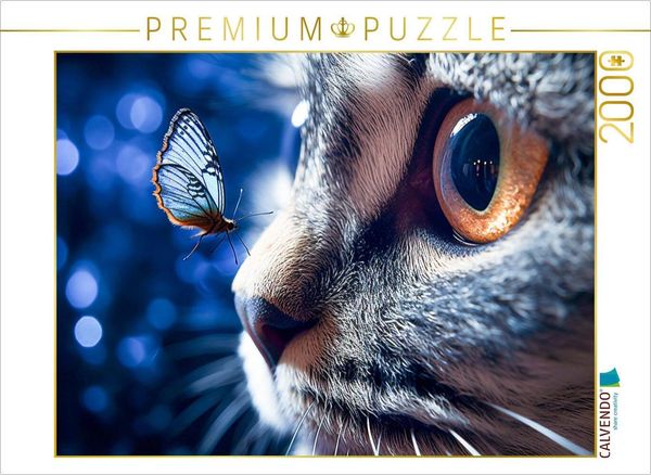 CALVENDO Puzzle Ein Motiv aus dem Kalender Die Katze und der Schmetterling | 2000 Teile Lege-Größe 90x67cm Foto-Puzzle für glückliche Stunden