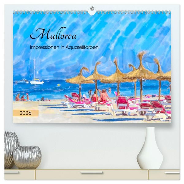 Produktbild: Mallorca - Impressionen in Aquarellfarben (hochwertiger Premium Wandkalender 2026 DIN A2 quer), Kunstdruck in Hochglanz