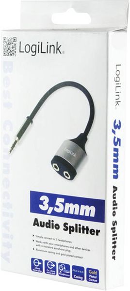 Produktbild: LogiLink CA1100 Klinke Audio Adapter [1x Klinkenstecker 3.5 mm - 2x Klinkenbuchse 3.5 mm] Schwarz