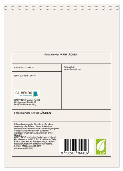Produktbild: Fotokalender FARBFL&Auml;CHEN (Tischkalender 2027 DIN A5 hoch), CALVENDO Monatskalender