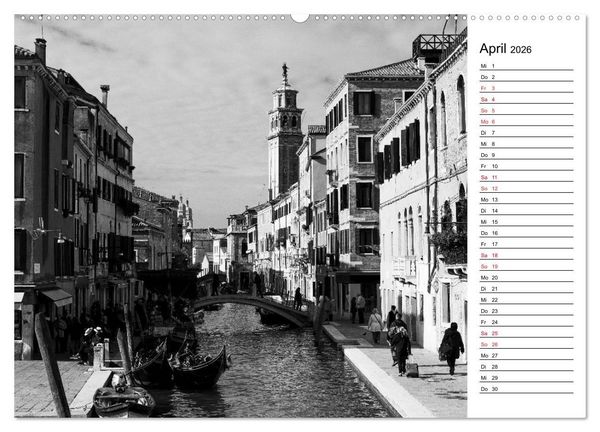 Produktbild: Venedig schwarz-wei&szlig; (Wandkalender 2026 DIN A2 quer), CALVENDO Monatskalender
