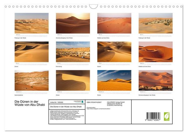 Produktbild: Die D&uuml;nen in der W&uuml;ste von Abu Dhabi (Wandkalender 2026 DIN A3 quer), CALVENDO Monatskalender