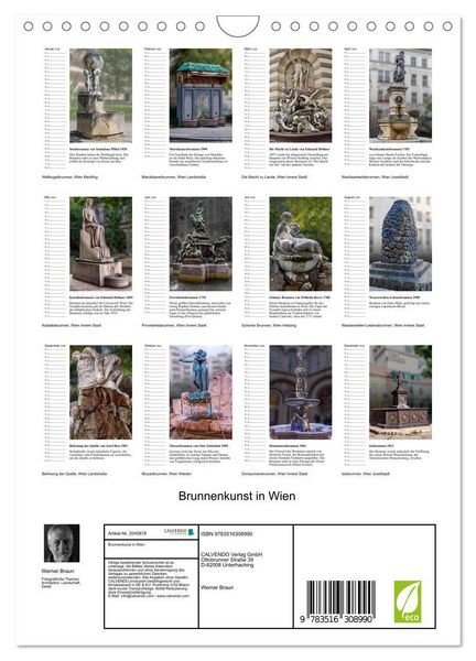 Produktbild: Brunnenkunst in Wien (Wandkalender 2026 DIN A4 hoch), CALVENDO Monatskalender