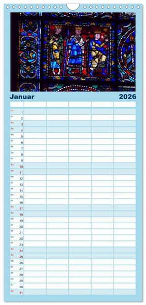 Produktbild: Familienplaner 2026 - Bilder aus Licht - Notre Dame de Chartres mit 5 Spalten (Wandkalender, 21 x 45 cm) CALVENDO