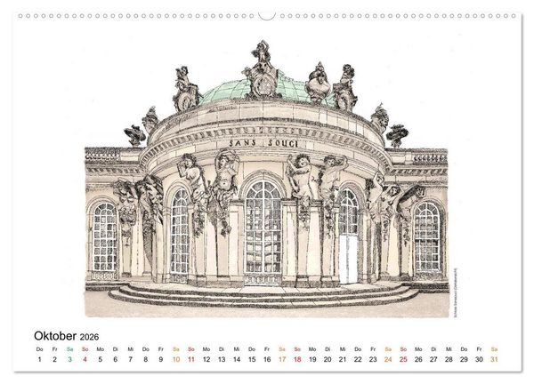 Produktbild: Potsdamer Sehensw&uuml;rdigkeiten in Ink und Farbe (hochwertiger Premium Wandkalender 2026 DIN A2 quer), Kunstdruck in Hochglanz