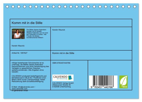 Produktbild: Komm mit in die Stille (Tischkalender 2026 DIN A5 quer), CALVENDO Monatskalender