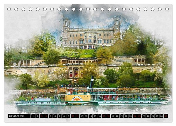 Produktbild: S&auml;chsische Dampfer Aquarelle (Tischkalender 2026 DIN A5 quer), CALVENDO Monatskalender