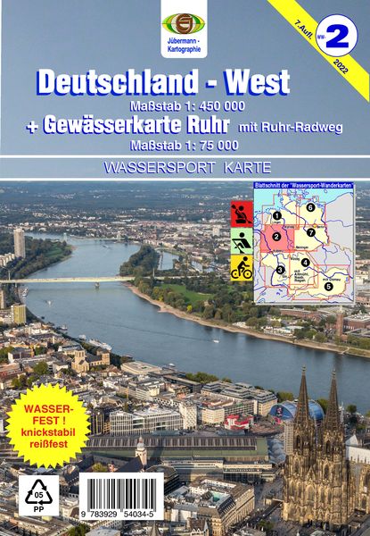 Produktbild: Wassersport-Wanderkarte / Deutschland-West mit Gew&auml;sserkarte Ruhr