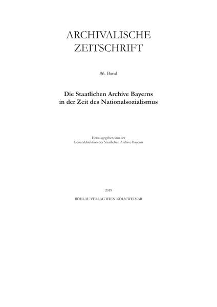 Produktbild: Archivalische Zeitschrift 96 (2019)